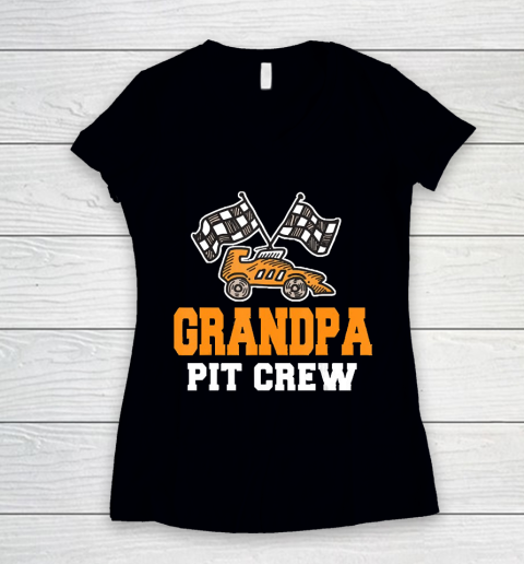 Grandpa Funny Gift Apparel  Grandpa Birthday Pit Crew Car Ra Women's V-Neck T-Shirt