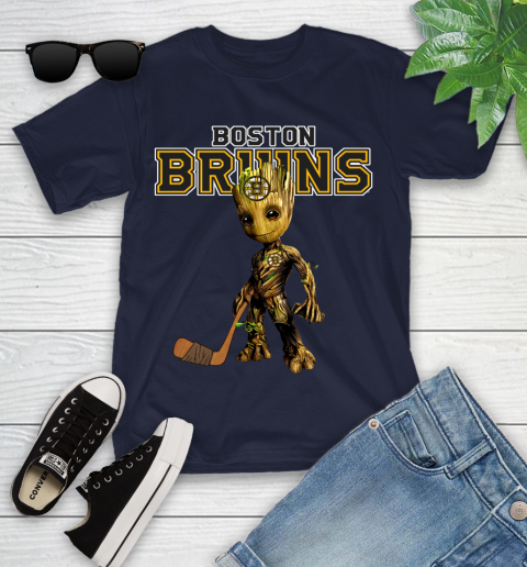 Boston Bruins NHL Hockey Groot Marvel Guardians Of The Galaxy Youth T-Shirt 3