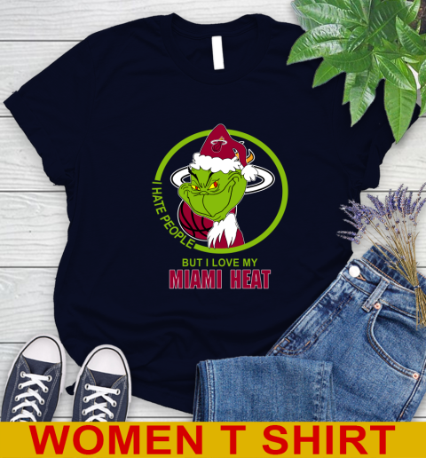 Miami Heat NBA Christmas Grinch I Hate People But I Love My Favorite Basketball Team Women's T-Shirt 3