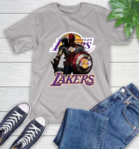 Los Angeles Lakers NBA Basketball Captain America Thor Spider Man Hawkeye Avengers T-Shirt 12