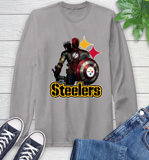 NFL Captain America Thor Spider Man Hawkeye Avengers Endgame Football Pittsburgh Steelers Long Sleeve T-Shirt 6