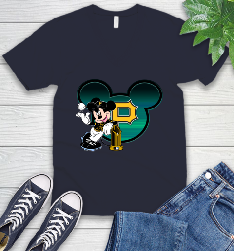 MLB Pittsburgh Pirates The Commissioner's Trophy Mickey Mouse Disney V-Neck T-Shirt 3