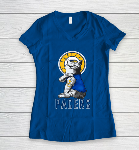 NBA Basketball My Cat Loves Indiana Pacers Women's V-Neck T-Shirt 7