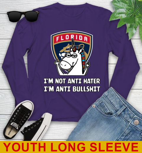 Florida Panthers NHL Hockey Unicorn I'm Not Anti Hater I'm Anti Bullshit Youth Long Sleeve 5