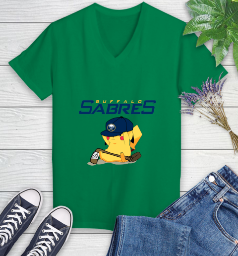 NHL Pikachu Hockey Sports Buffalo Sabres Women's V-Neck T-Shirt 5