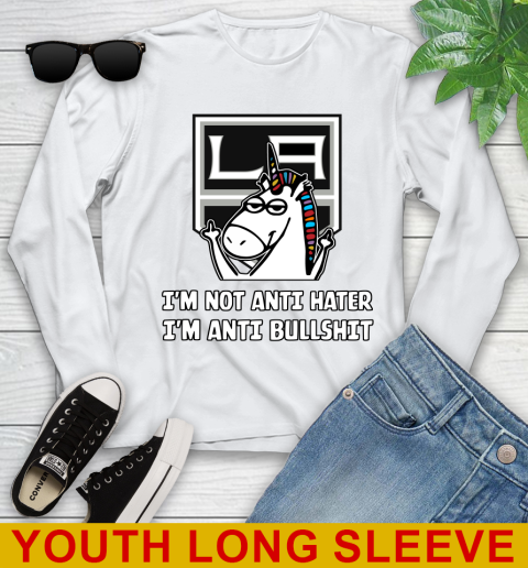Los Angeles Kings NHL Hockey Unicorn I'm Not Anti Hater I'm Anti Bullshit Youth Long Sleeve