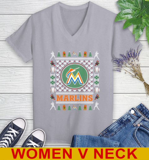 Miami Marlins Merry Christmas MLB Baseball Loyal Fan Women's V-Neck T-Shirt 4