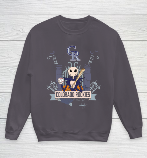 MLB Colorado Rockies Baseball Jack Skellington Halloween Youth Sweatshirt 5