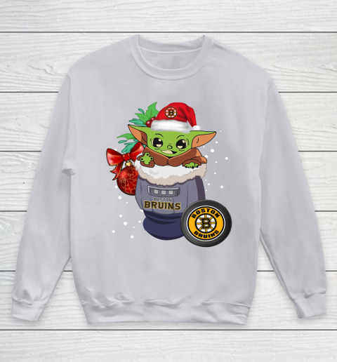Boston Bruins Christmas Baby Yoda Star Wars Funny Happy NHL Youth Sweatshirt 4