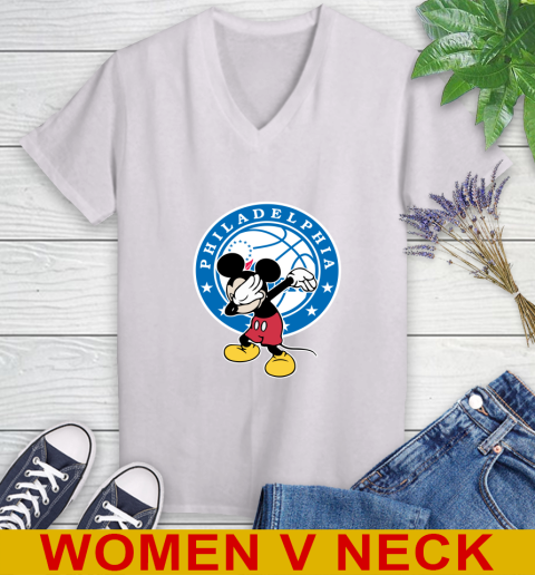 Philadelphia 76ers NBA Basketball Dabbing Mickey Disney Sports Women's V-Neck T-Shirt