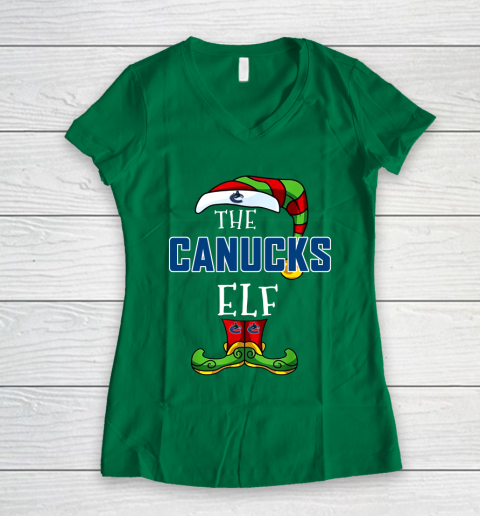 Vancouver Canucks Christmas ELF Funny NHL Women's V-Neck T-Shirt 3