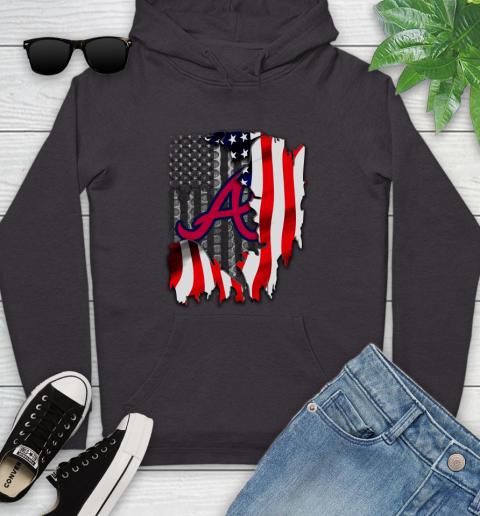 Atlanta Braves MLB Baseball American Flag Youth Hoodie 8