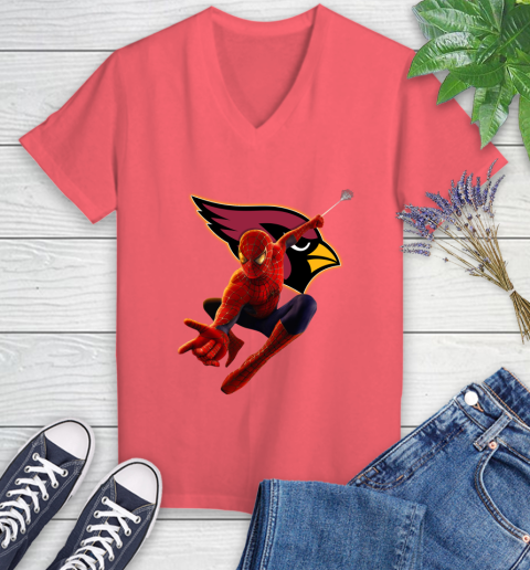 NFL Spider Man Avengers Endgame Football Arizona Cardinals Women's V-Neck T-Shirt 6
