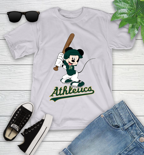 MLB Baseball Oakland Athletics Cheerful Mickey Mouse Shirt Youth T-Shirt 4