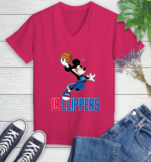 NBA Basketball LA Clippers Cheerful Mickey Mouse Shirt Women's V-Neck T-Shirt 8