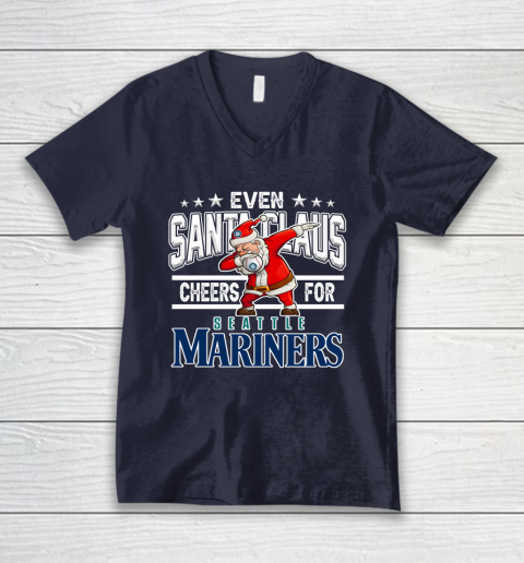 EveSeattle Mariners Even Santa Claus Cheers For Christmas MLB V-Neck T-Shirt 2