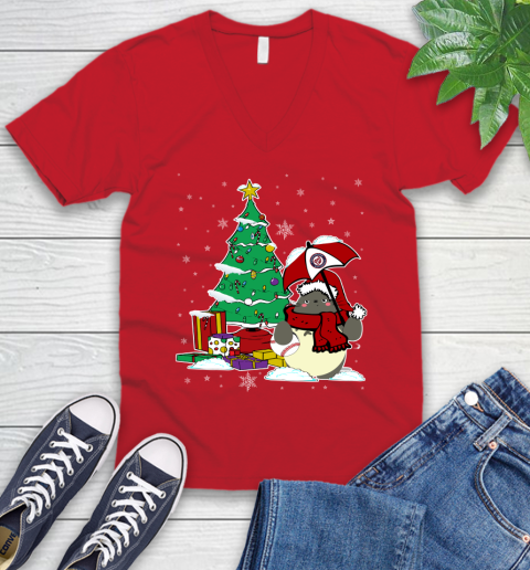 Washington Nationals MLB Baseball Cute Tonari No Totoro Christmas Sports V-Neck T-Shirt 6