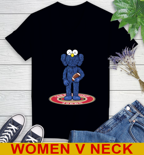 NFL Football San Francisco 49ers Kaws Bff Blue Figure Shirt Women's V-Neck T-Shirt 2