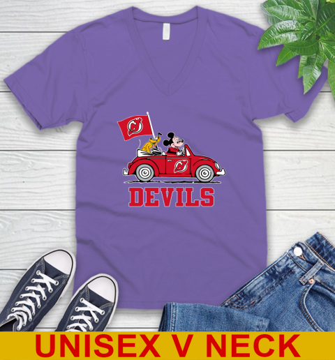 NHL Hockey New Jersey Devils Pluto Mickey Driving Disney Shirt V-Neck T-Shirt 9