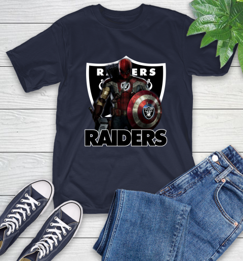 NFL Captain America Thor Spider Man Hawkeye Avengers Endgame Football Oakland Raiders T-Shirt 4