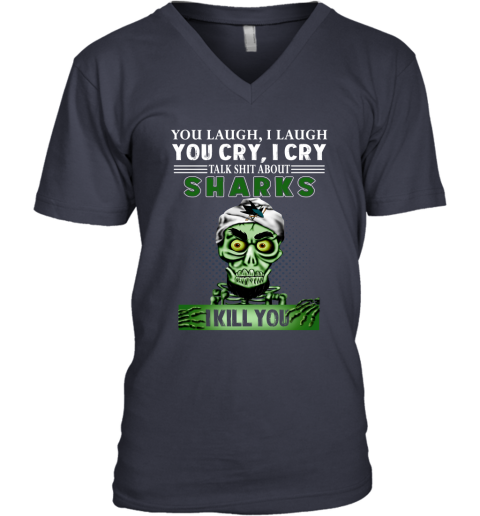 NHL Talk Shit About San Jose Sharks I Kill You Achmed The Dead Terrorist Jeffrey Dunham Hockey pPkkPLJK40o v neck unisex 8 95 151514 front navy