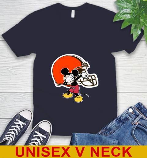 Cleveland Browns NFL Football Dabbing Mickey Disney Sports V-Neck T-Shirt 3