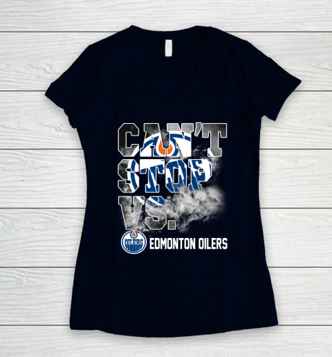 NHL Edmonton Oilers Hockey Can't Stop Vs Women's V-Neck T-Shirt 2