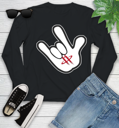Houston Rockets NBA Basketball Mickey Rock Hand Disney Youth Long Sleeve 2