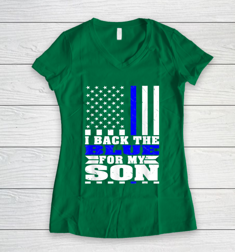 I Back The Blue For My Son Proud Police Mom Dad Cops Parent Thin Blue Line Women's V-Neck T-Shirt 3