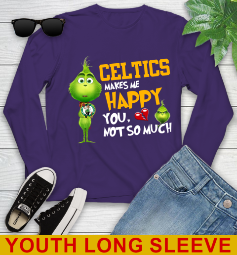 NBA Boston Celtics Makes Me Happy You Not So Much Grinch Basketball Sports Youth Long Sleeve 4