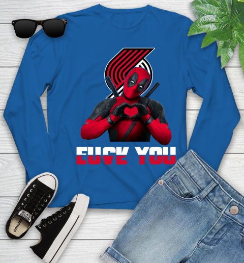 NBA Portland Trail Blazers Deadpool Love You Fuck You Basketball Sports Youth Long Sleeve 10