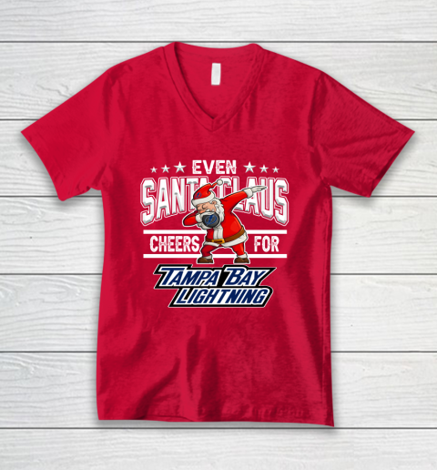 Tampa Bay Lightning Even Santa Claus Cheers For Christmas NHL V-Neck T-Shirt 6