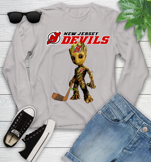 New Jersey Devils NHL Hockey Groot Marvel Guardians Of The Galaxy Youth Long Sleeve 12
