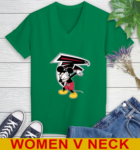 Atlanta Falcons NFL Football Dabbing Mickey Disney Sports Women's V-Neck T-Shirt 6