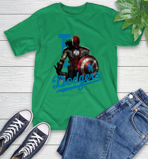 MLB Captain America Thor Spider Man Hawkeye Avengers Endgame Baseball Los Angeles Dodgers T-Shirt 7