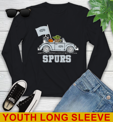 NBA Basketball San Antonio Spurs Darth Vader Baby Yoda Driving Star Wars Shirt Youth Long Sleeve 2