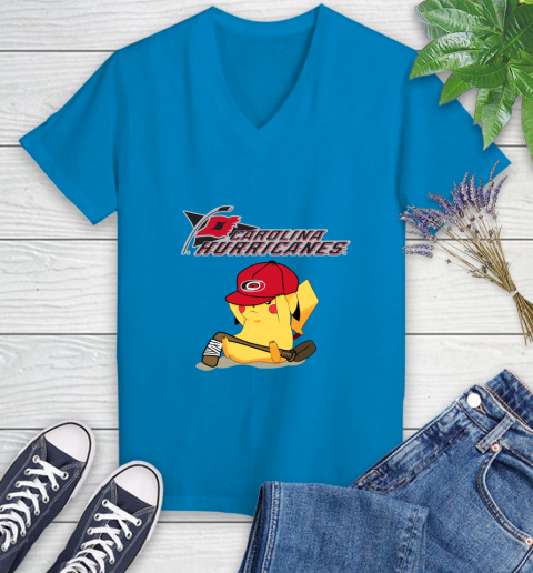 NHL Pikachu Hockey Sports Carolina Hurricanes Women's V-Neck T-Shirt 7
