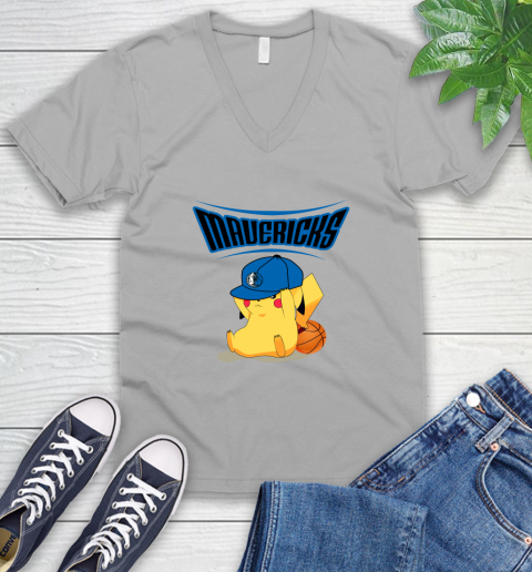 NBA Pikachu Basketball Sports Dallas Mavericks V-Neck T-Shirt 4