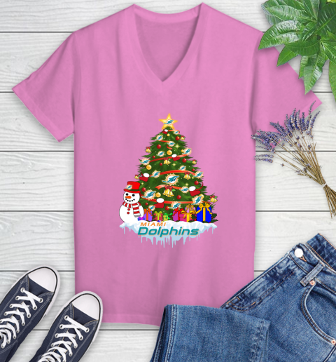 Miami Dolphins Merry Christmas NFL Football Sports Women's V-Neck T-Shirt 14