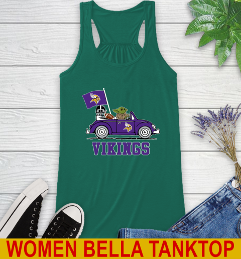NFL Football Minnesota Vikings Darth Vader Baby Yoda Driving Star Wars Shirt Racerback Tank 7