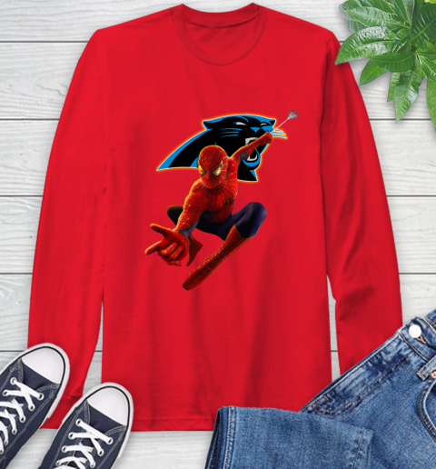 NFL Spider Man Avengers Endgame Football Carolina Panthers Long Sleeve T-Shirt 10