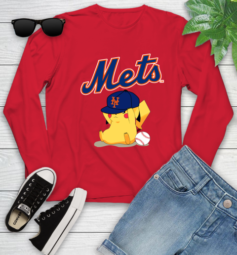 MLB Pikachu Baseball Sports New York Mets Youth Long Sleeve 11