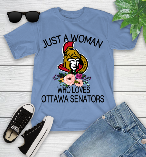NHL Just A Woman Who Loves Ottawa Senators Hockey Sports Youth T-Shirt 9