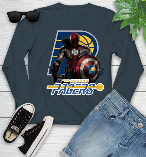 Indiana Pacers NBA Basketball Captain America Thor Spider Man Hawkeye Avengers Youth Long Sleeve 8