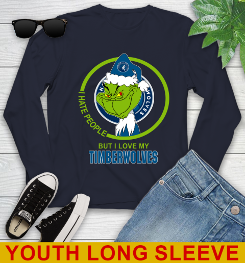Minnesota Timberwolves NBA Christmas Grinch I Hate People But I Love My Favorite Basketball Team Youth Long Sleeve 3