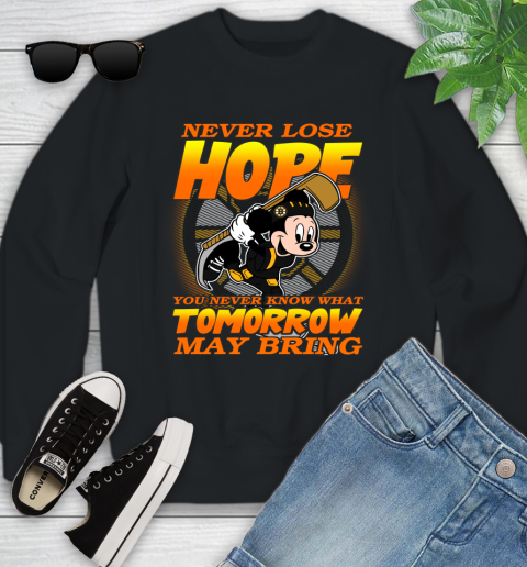 Boston Bruins NHL Hockey ootball Mickey Disney Never Lose Hope Youth Sweatshirt