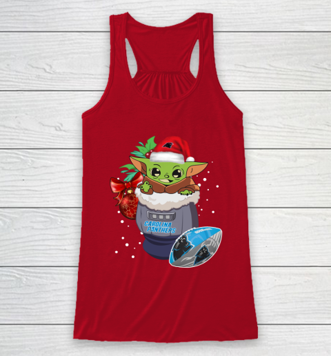 Carolina Panthers Christmas Baby Yoda Star Wars Funny Happy NFL Racerback Tank 5
