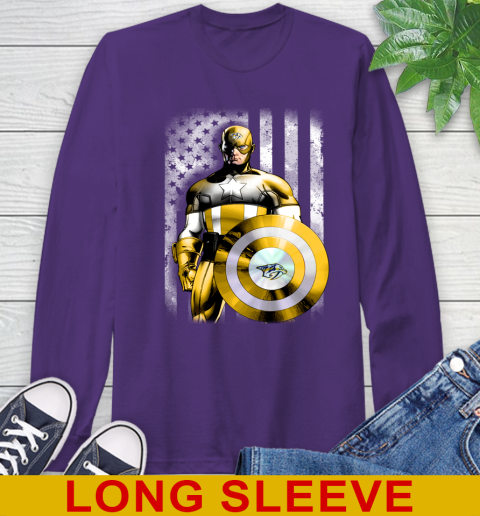 Nashville Predators NHL Hockey Captain America Marvel Avengers American Flag Shirt Long Sleeve T-Shirt 5