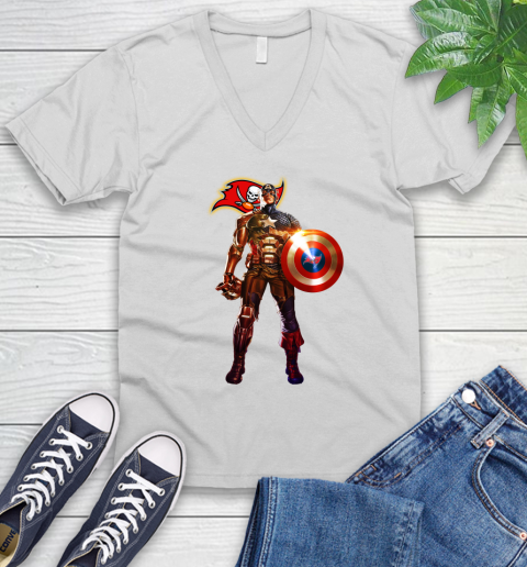 NFL Captain America Marvel Avengers Endgame Football Sports Tampa Bay Buccaneers V-Neck T-Shirt