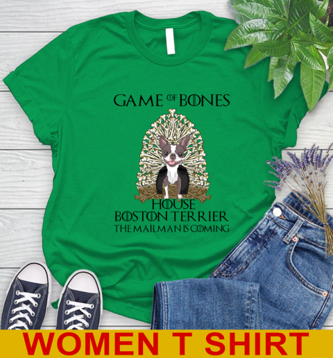 Game of bones house boston terrier dog the mailman is coming tshirt 76